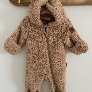 Deux par Deux Tan Teddy Sherpa Snowsuit Bear Onepiece size 6 months